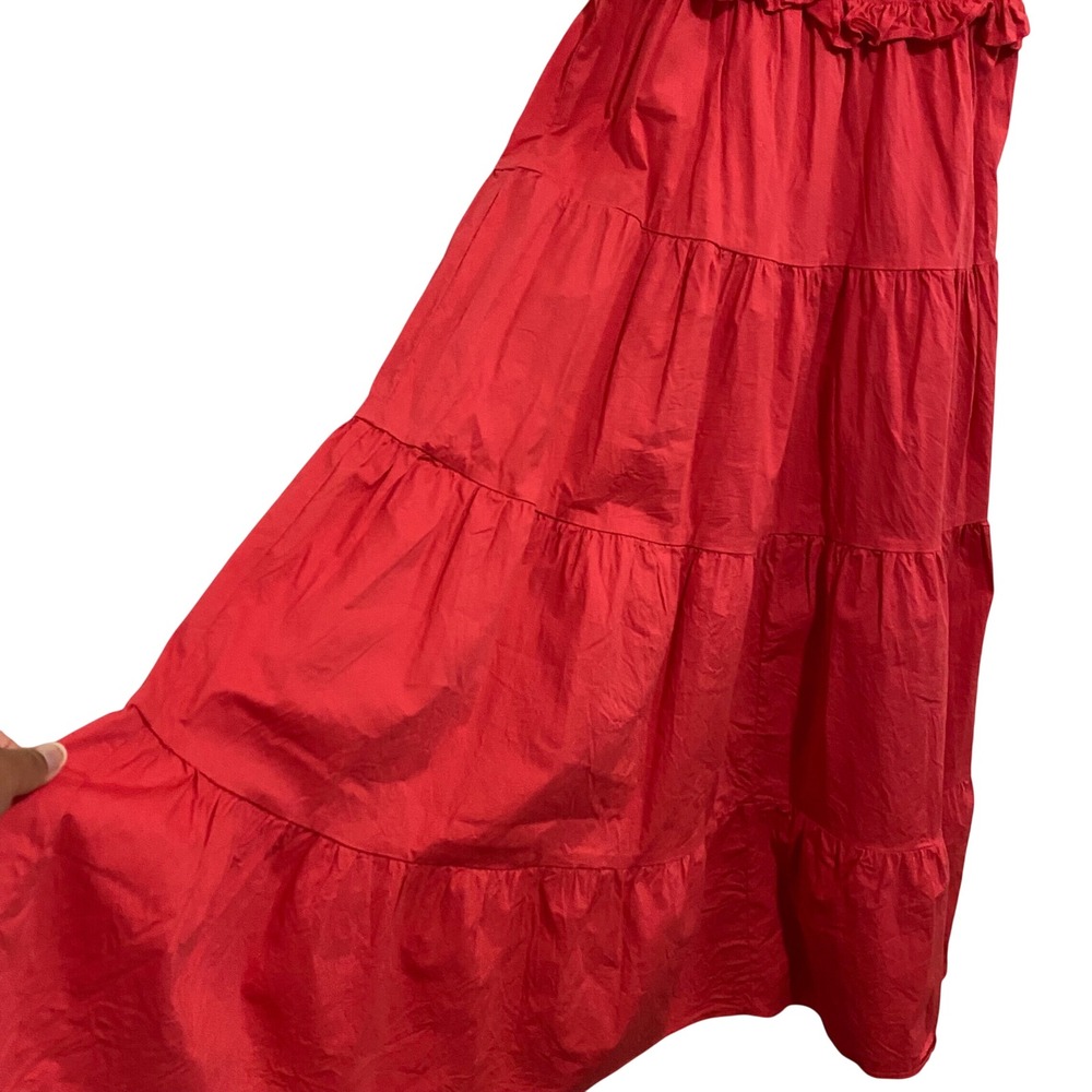 Tuckernuck Cottagecore Tiered Smocked Midi Dress Womens S Red Tie Shoulder - Picture 4 of 7